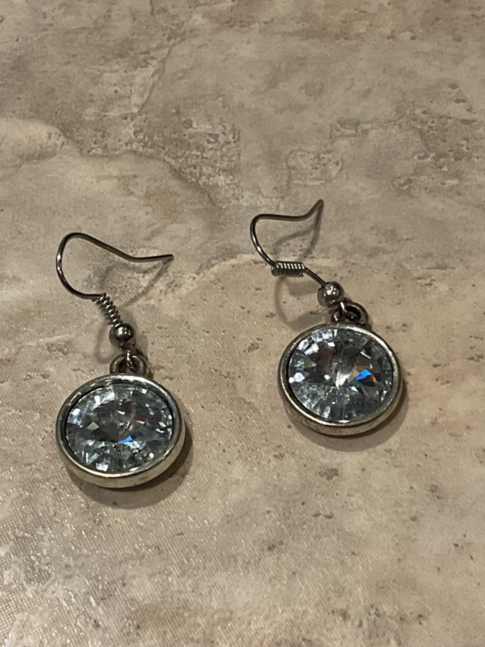 Sparkling Round Crystal Drop Earrings - Silver Tone